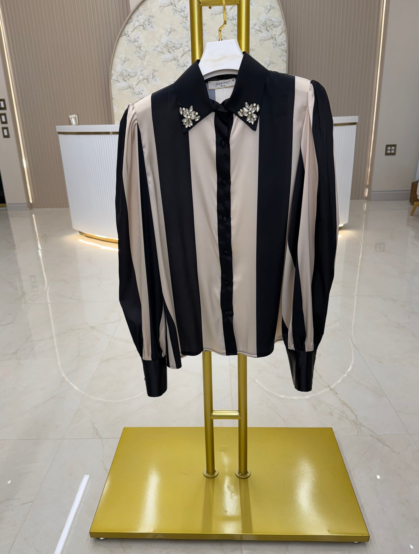 Stripped Button Up Shirt- Serpil Beige